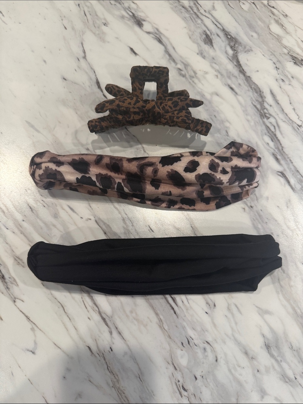 Leopard Print and Black Headband and Claw Clip Set - Women's Hair Accessories